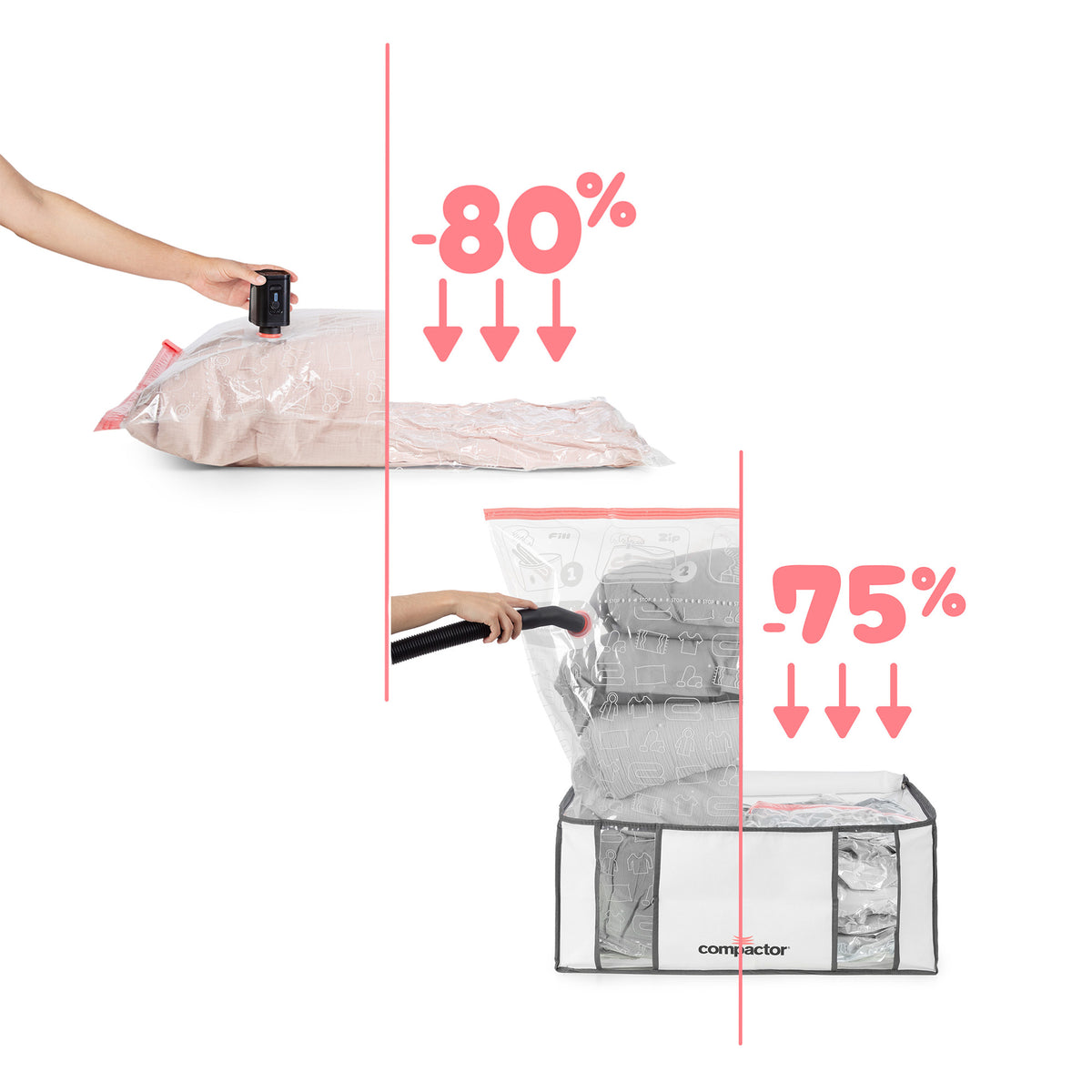 Lot de 2 housses de rangement sous vide + 2 sacs de rangement sous vide M + L