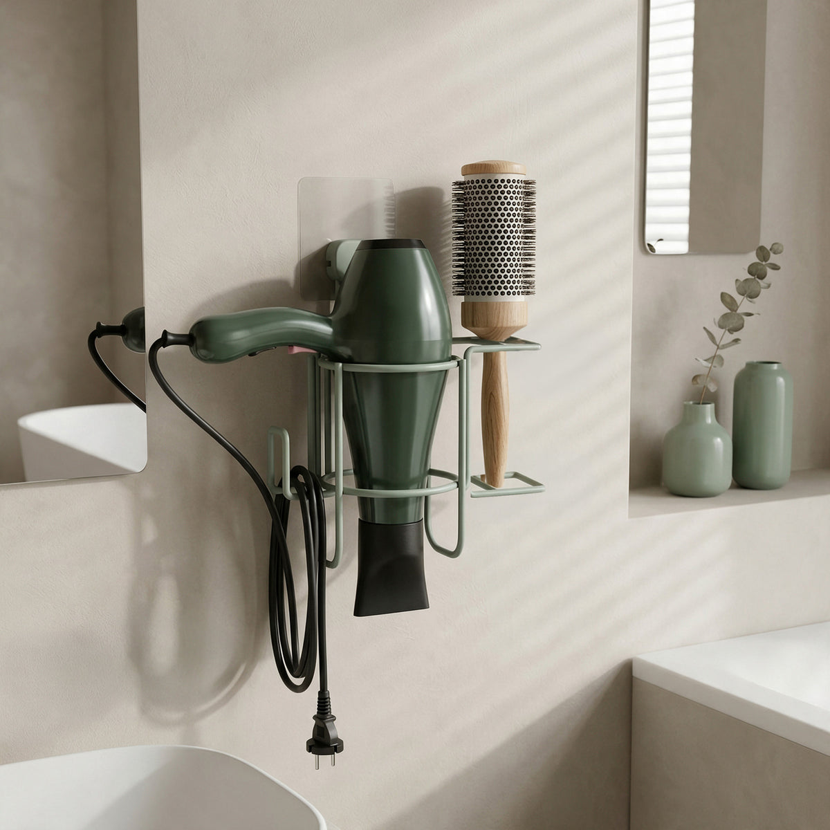 Porte sèche-cheveux auto-adhésif vert