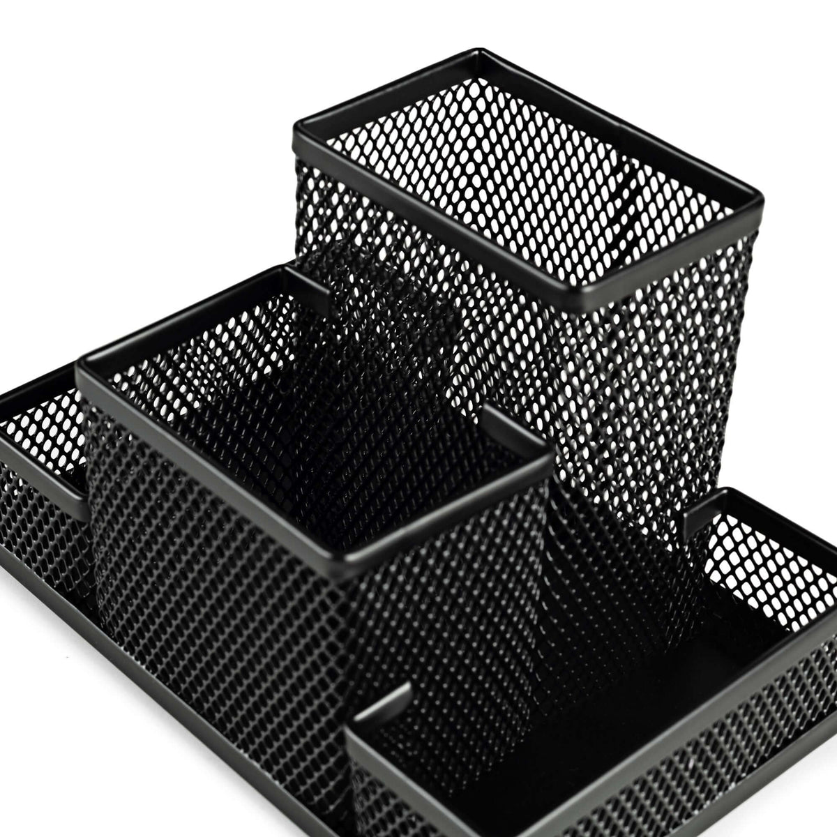 Organizer da scrivania a 4 scomparti Wayne in metallo e plastica nera
