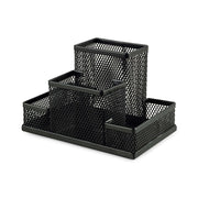 Organizer da scrivania a 4 scomparti Wayne in metallo e plastica nera