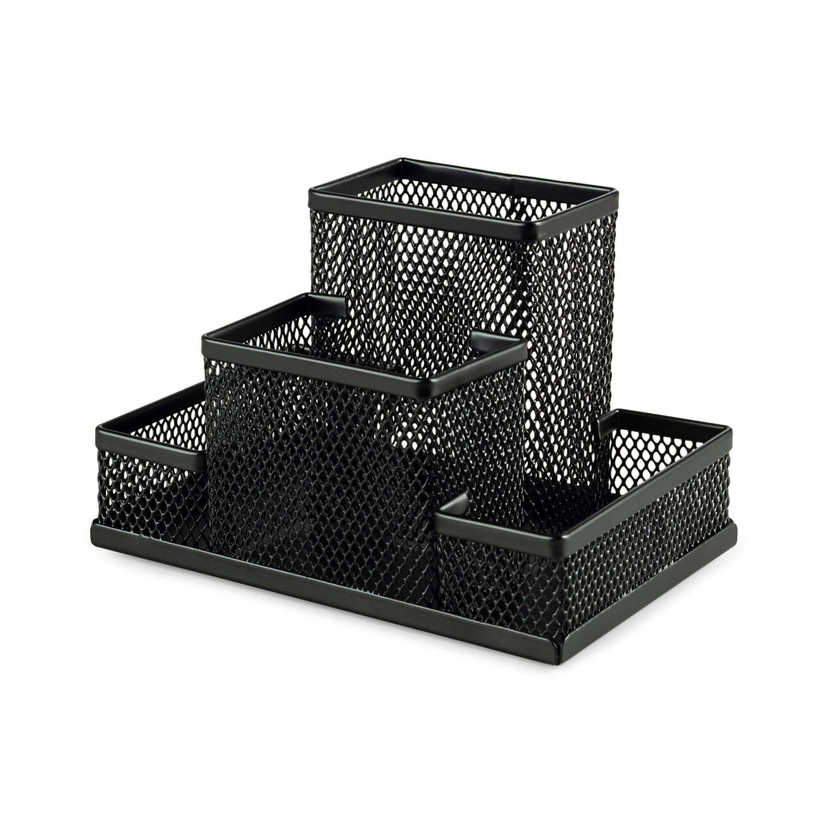 Organizer da scrivania a 4 scomparti Wayne in metallo e plastica nera