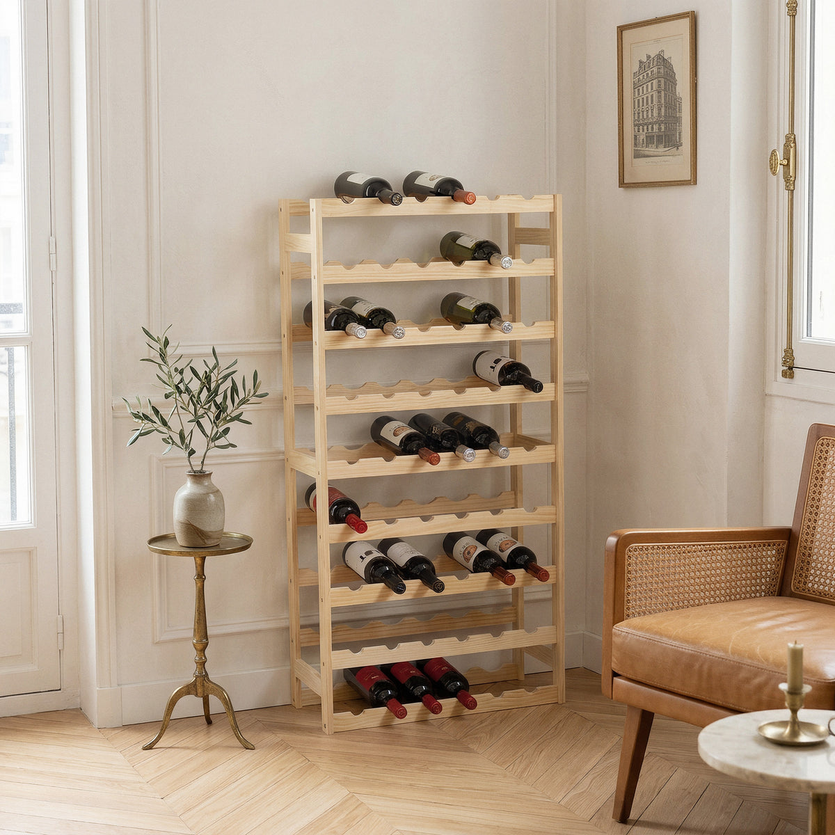 Range bouteilles en bois de pin