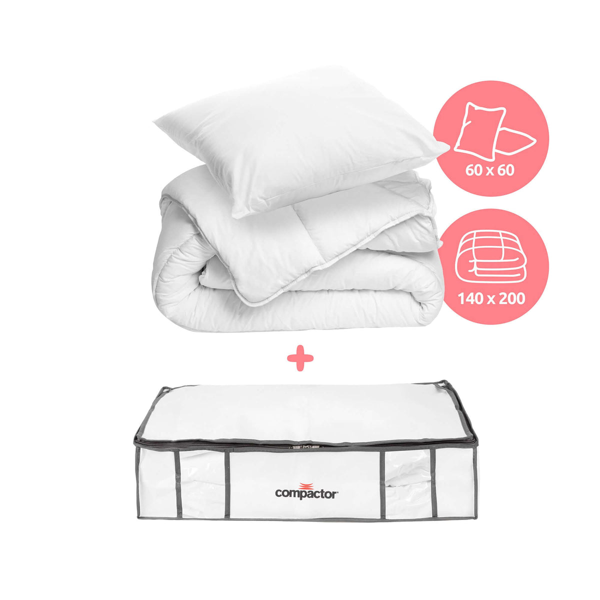 Pack Couette 140x200 + oreiller + Housse sous vide L