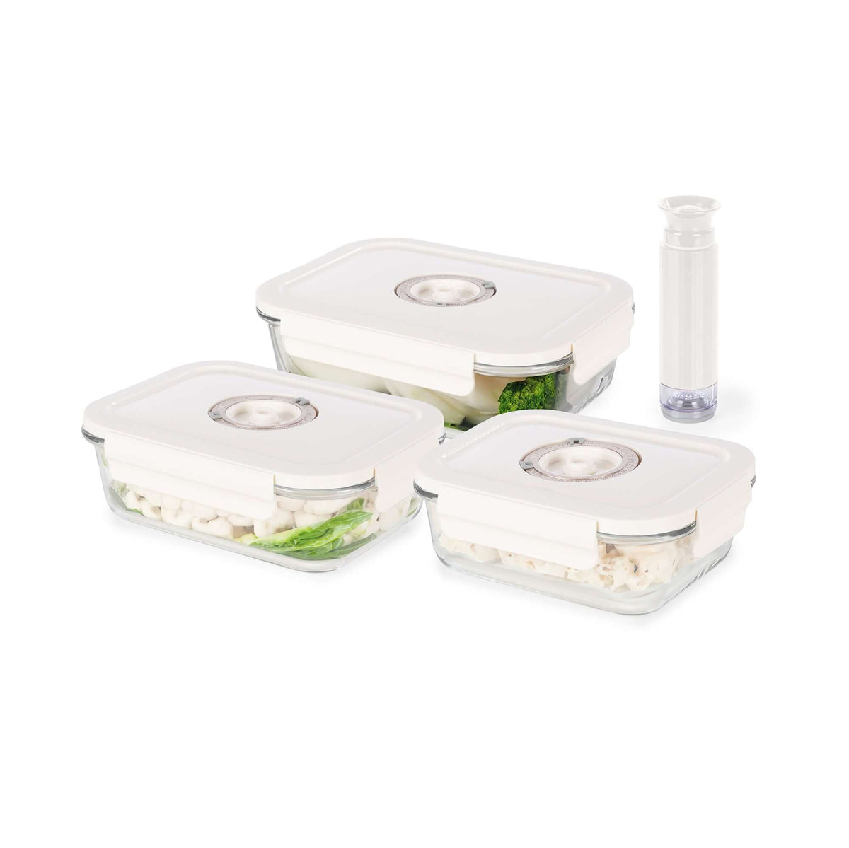 Lot 3 boîtes alimentaires sous vide en verre + pompe + dateur