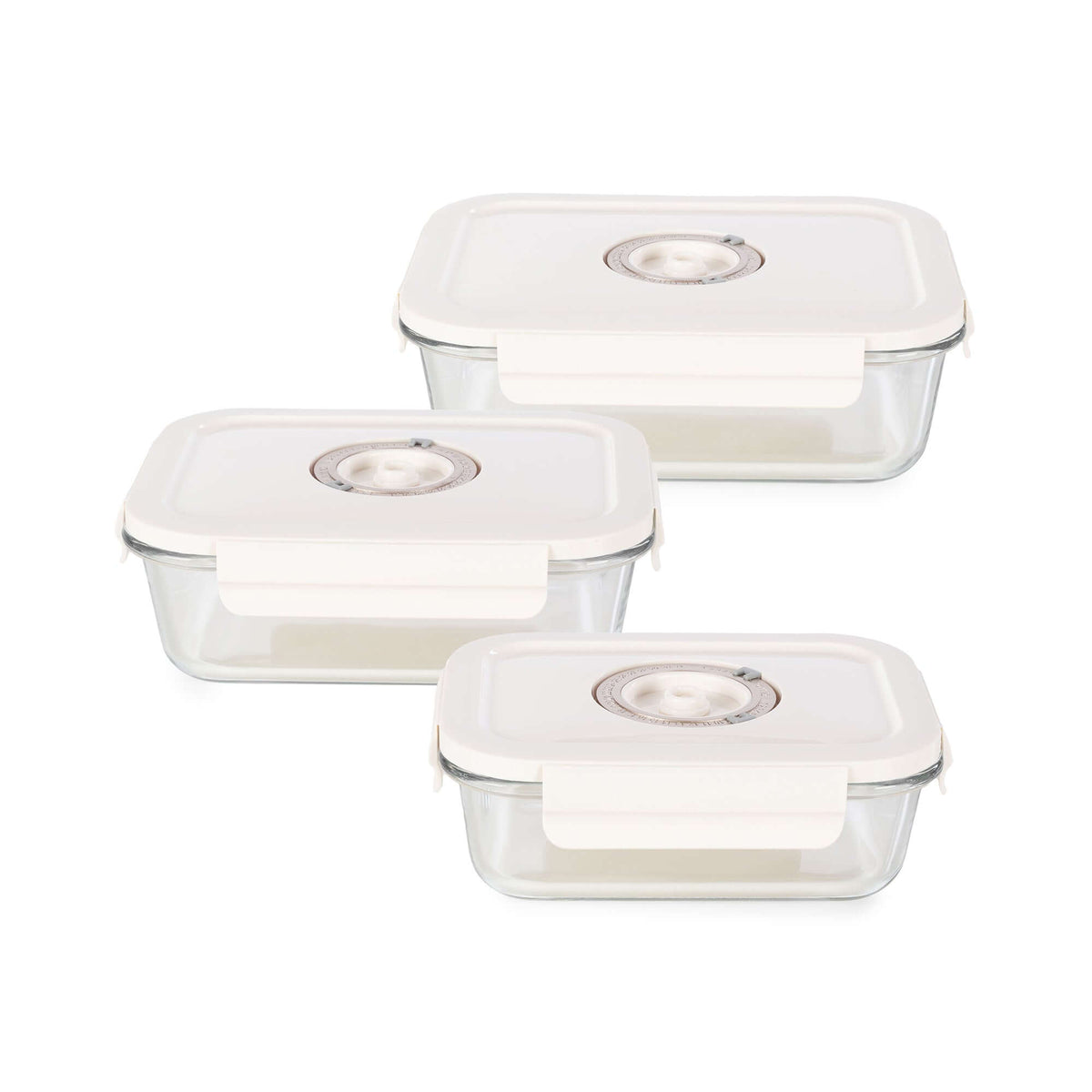 Lot 3 boîtes alimentaires sous vide en verre + pompe + dateur