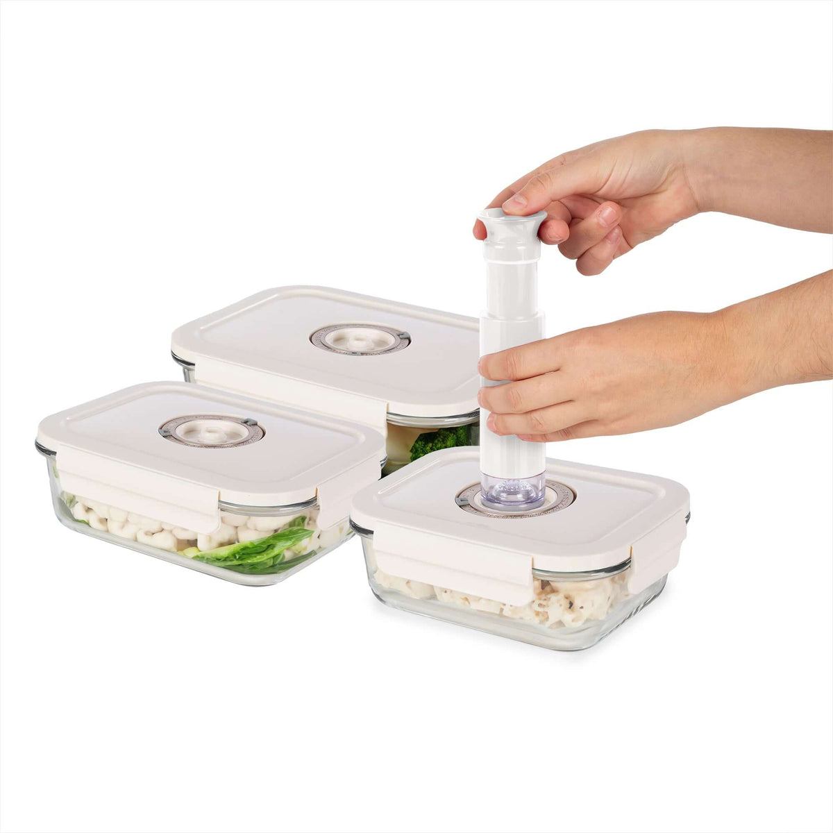 Lot 3 boîtes alimentaires sous vide en verre + pompe + dateur