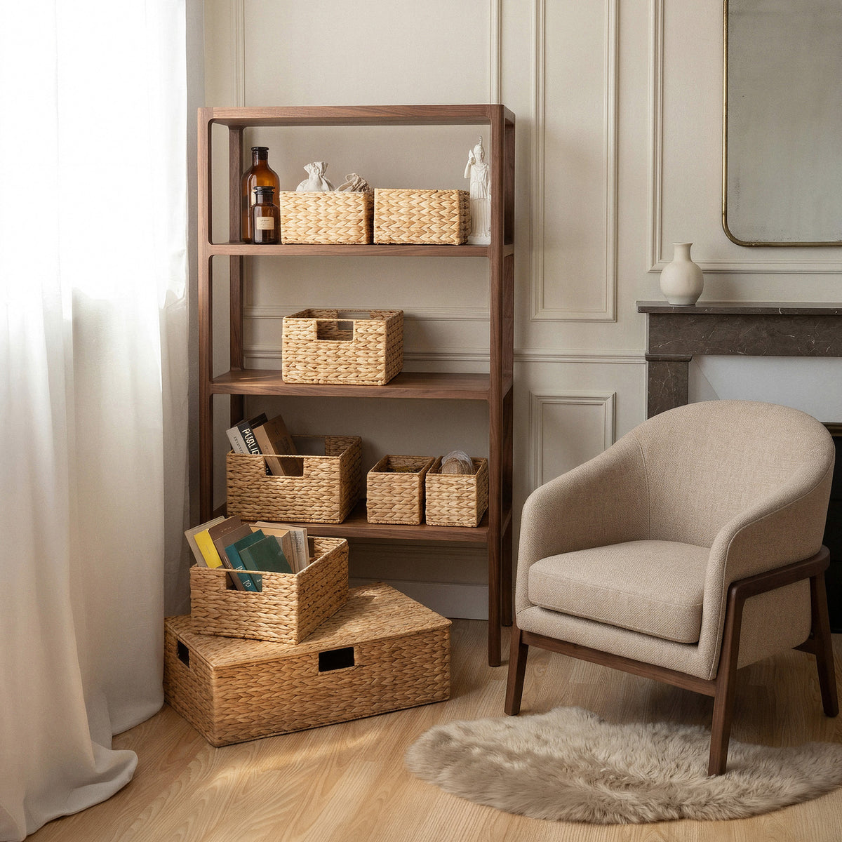 Lot malle et paniers de rangement