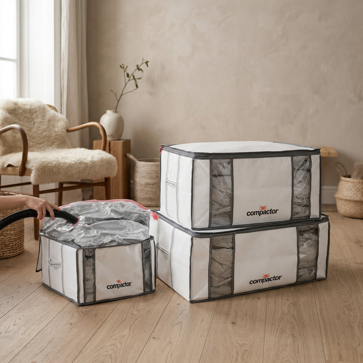 Lot 3 housses rangement sous vide XXL+M blanc