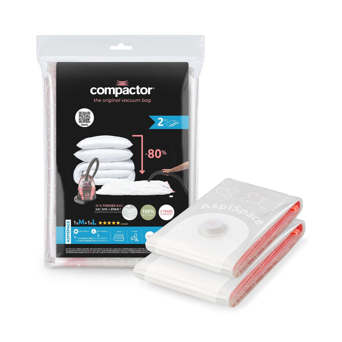 Lot 2 sacs rangement sous vide Aspispace M+L