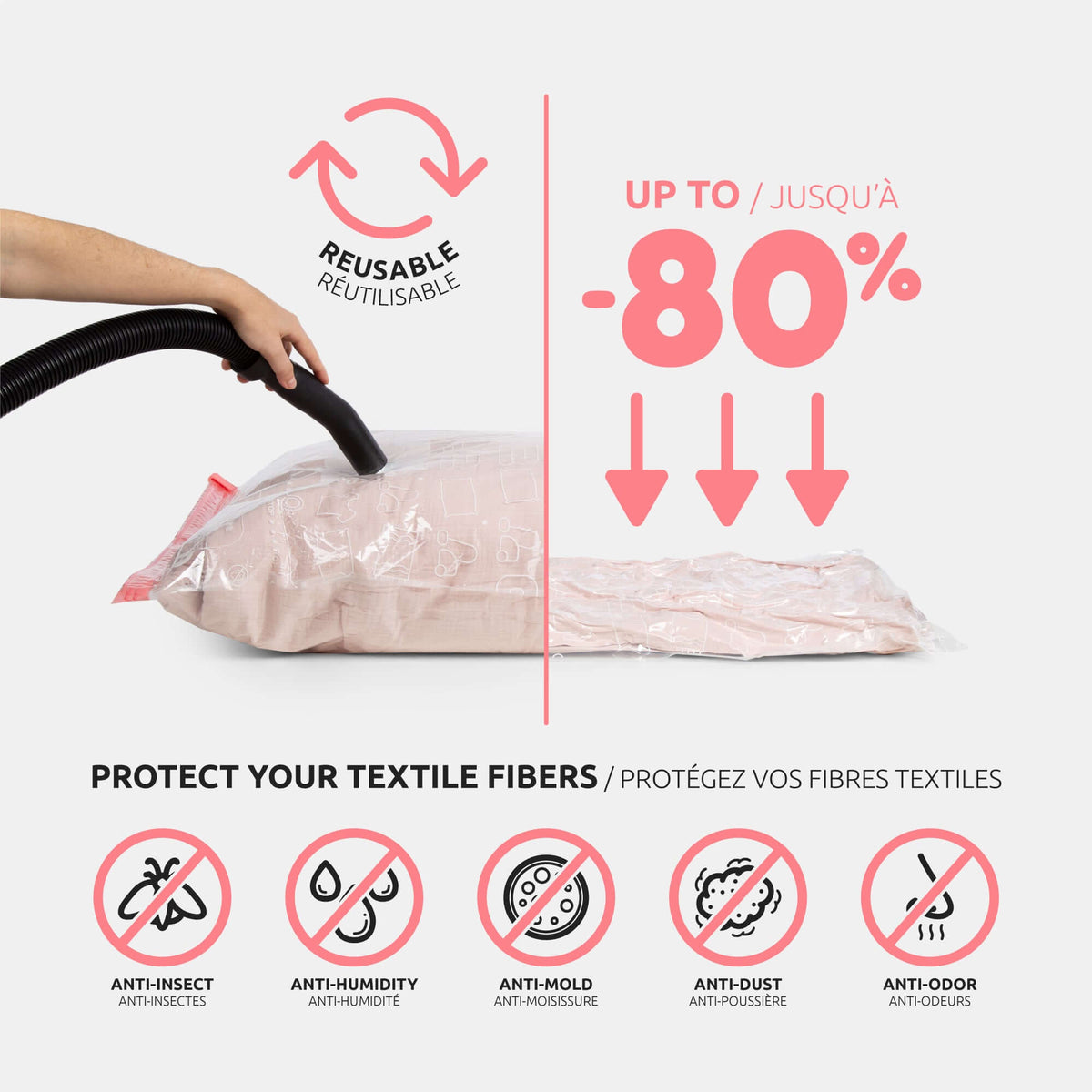 Sac rangement sous vide Aspispace Gain de place 80%