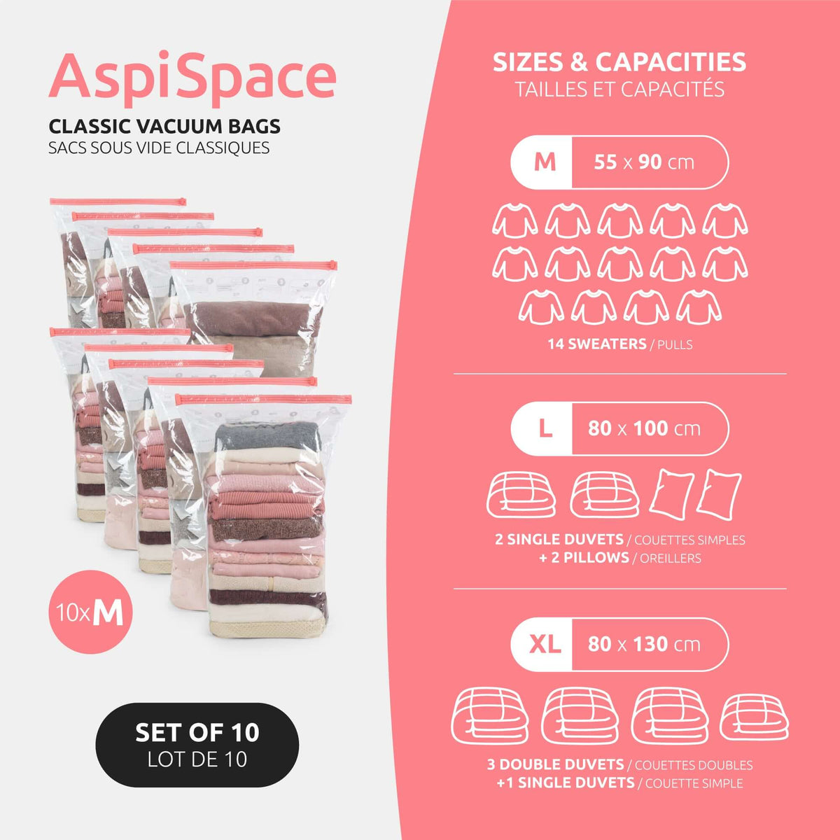 Paquete de 10 bolsas de vacío AspiSpace