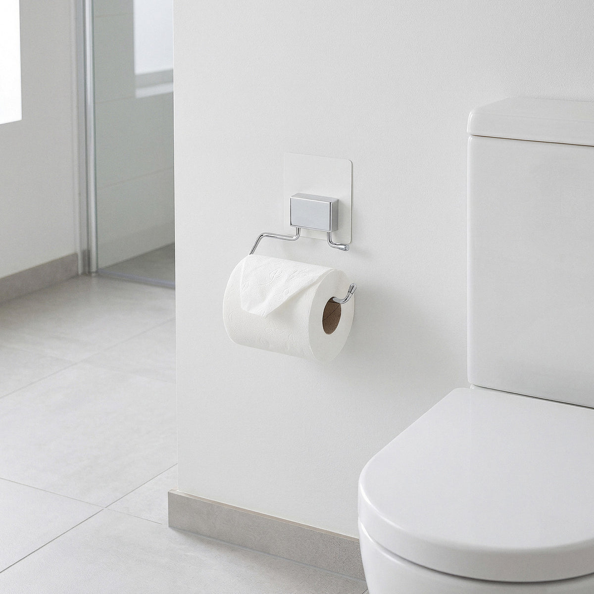 Porte papier toilette auto-adhésif chrome