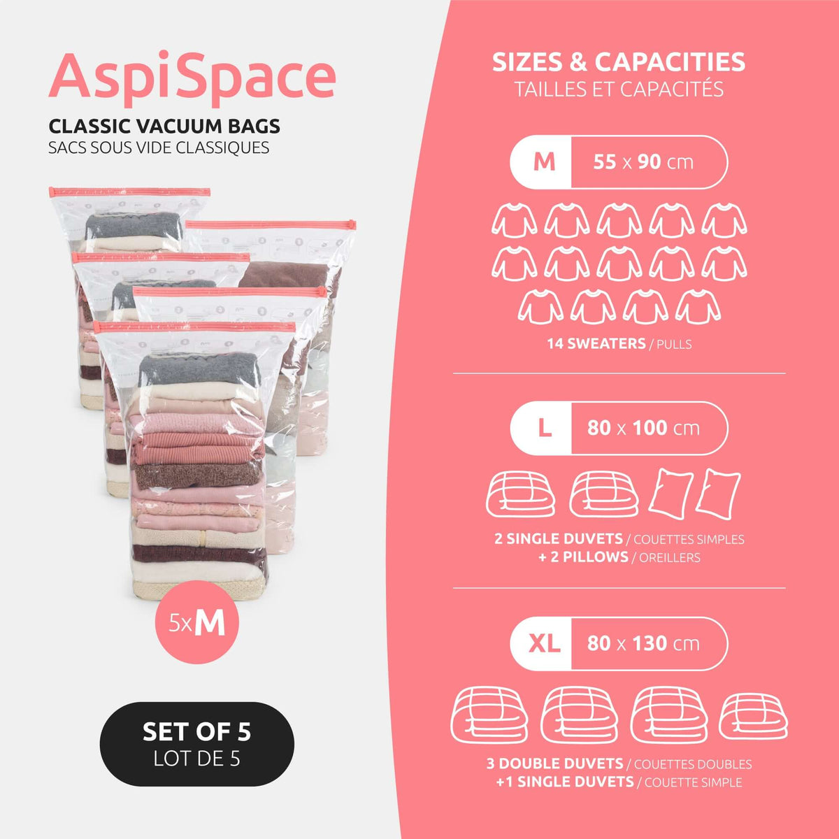 Lot 5 sacs rangement sous vide Aspispace