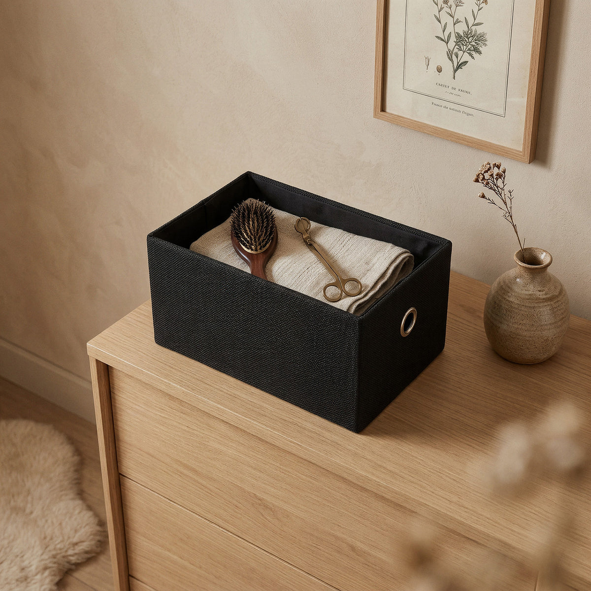 Panier de rangement doublé tissu York noir