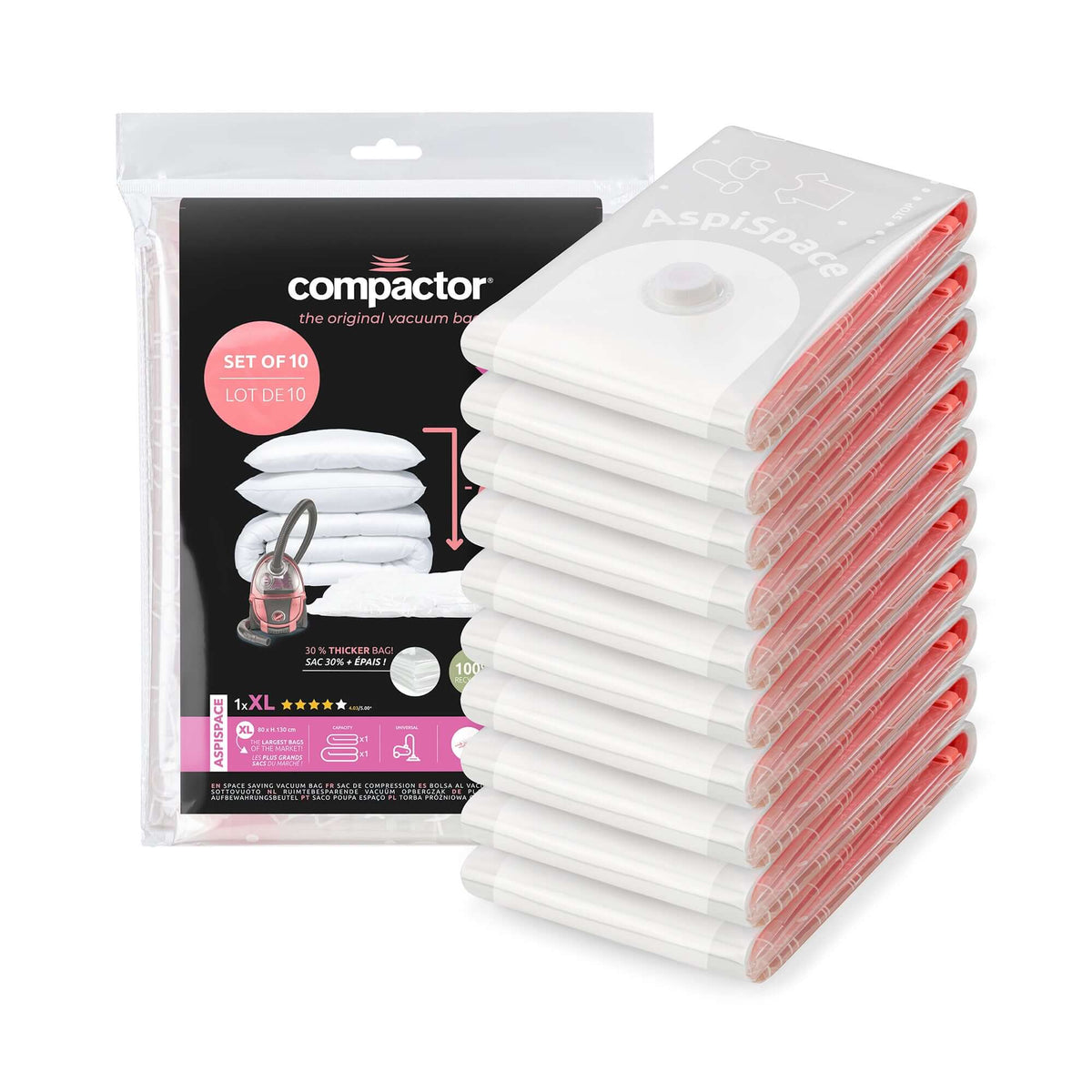 Compactor Aspispace XL Bolsas transparentes para almacenamiento al vacío (paquete de 10)
