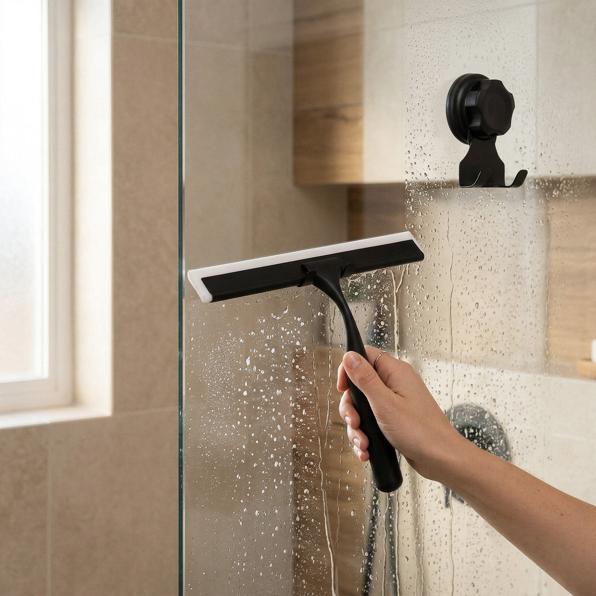 Raclette de douche ventouse auto-adhésive