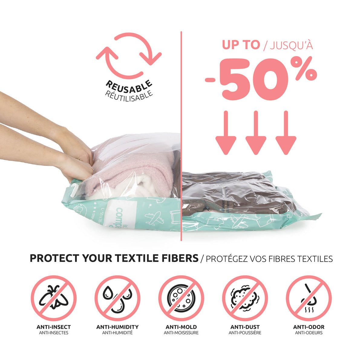 Lot 6 sacs sous vide de voyage Roll-up