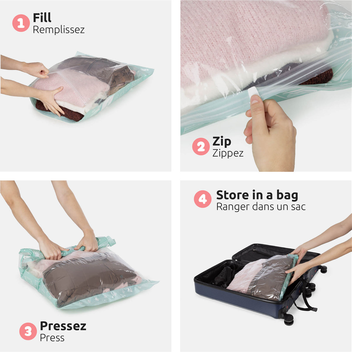 Lot 6 sacs sous vide de voyage Roll-up
