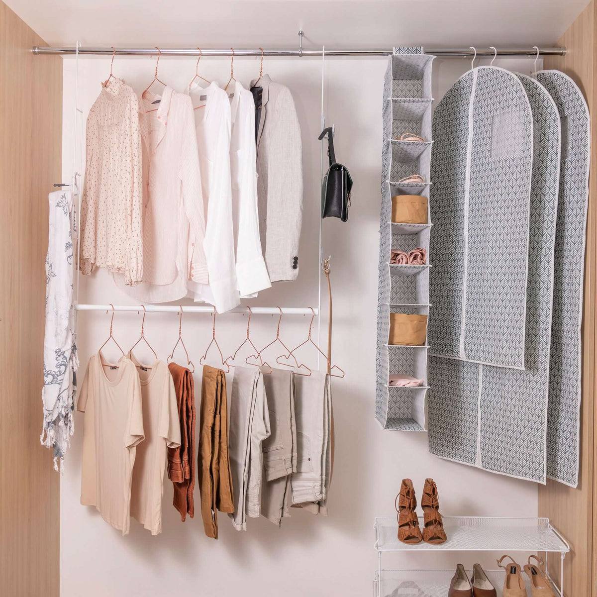 Kit optimizador vestidor colgante de metal blanco Xtend
