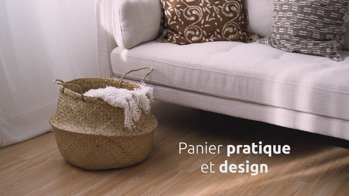 Charger la vidéo : Panier de rangement naturel Belly L