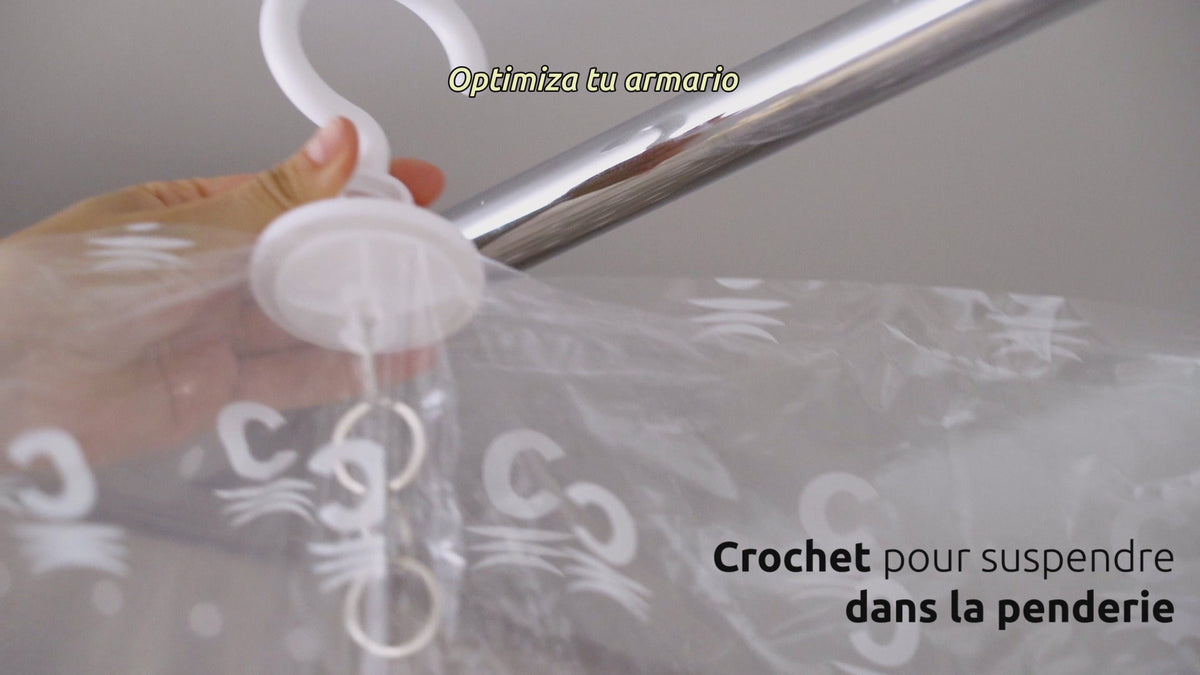 Charger la vidéo : Lot 2 sacs de rangement sous vide à suspendre