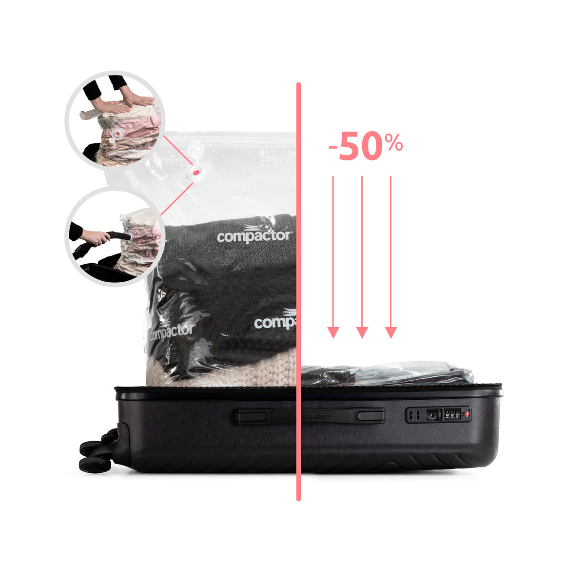 Valise gain de place L + pèse valise + pompe manuelle