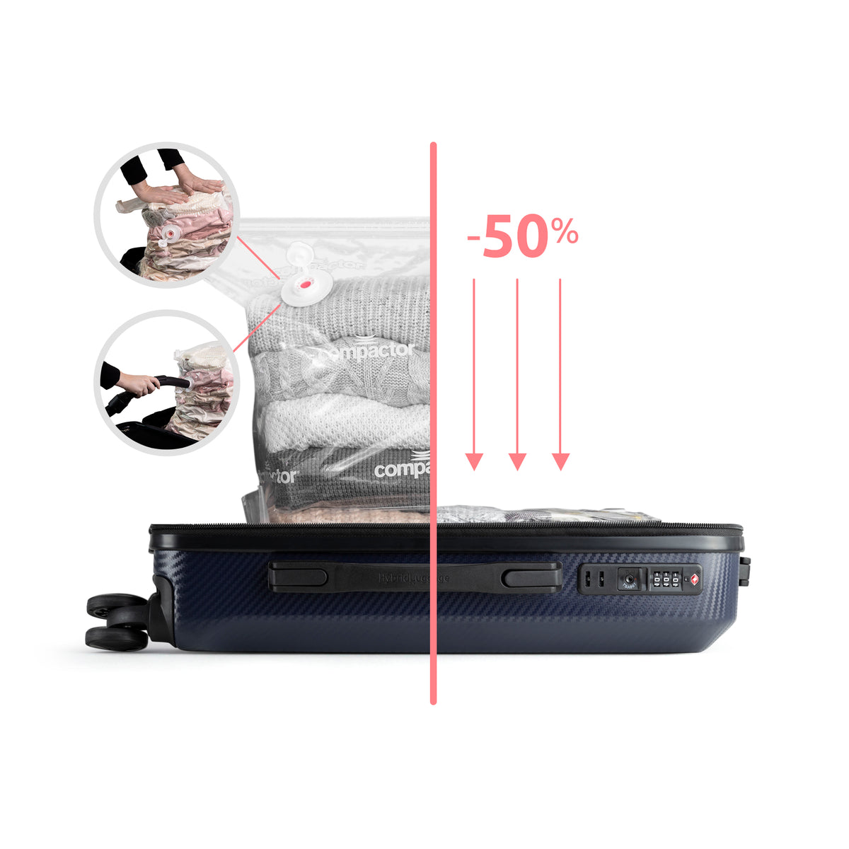 Set of 3 space-saving cabin suitcases - L-XL