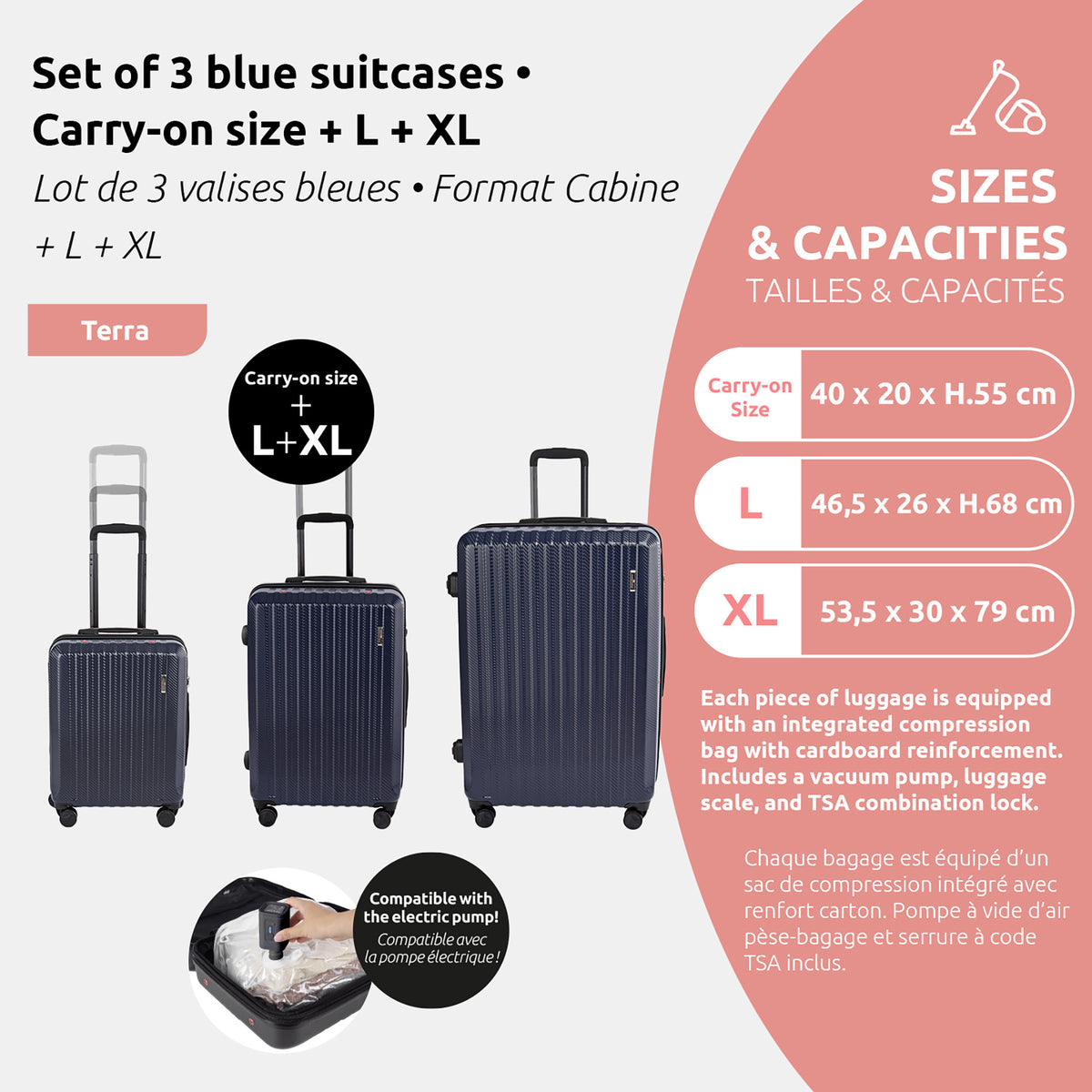 Set of 3 space-saving cabin suitcases - L-XL