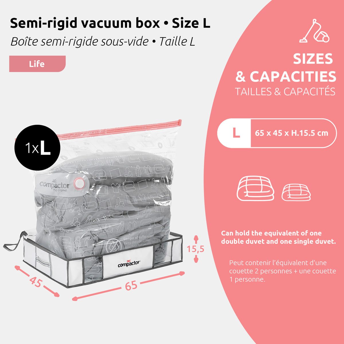 Housse de rangement sous vide L