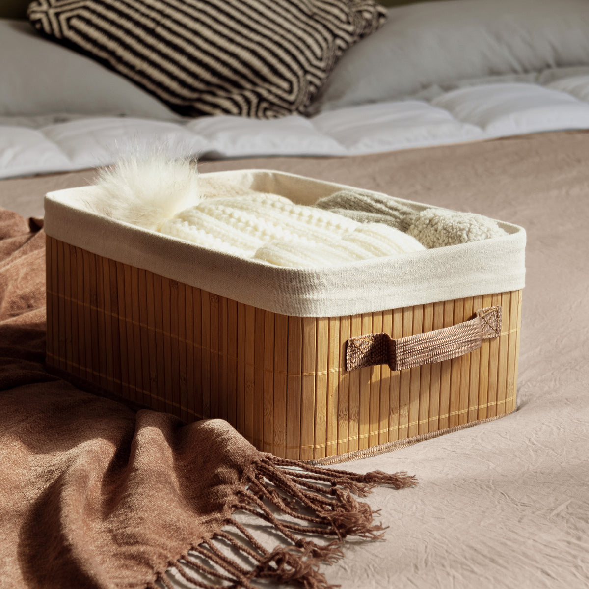 Panier de rangement pliable en bambou