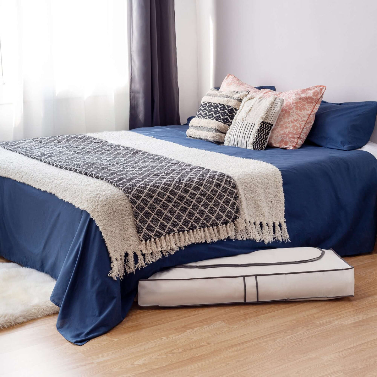 Funda almacenaje debajo de la cama Life blanca y gris