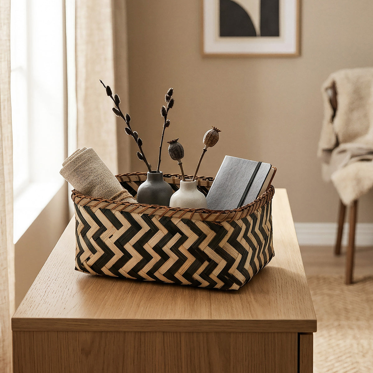 Panier de rangement bambou tressé M