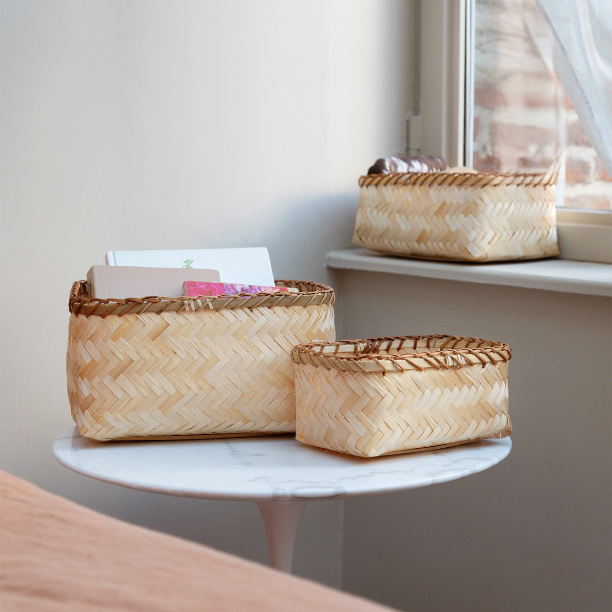 Panier de rangement bambou tressé S
