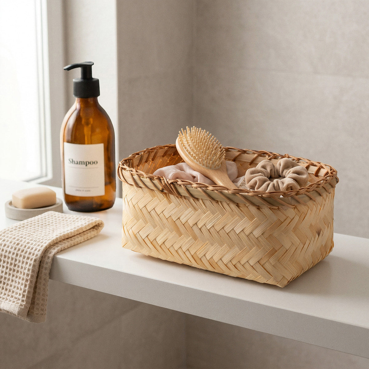 Panier de rangement bambou tressé S