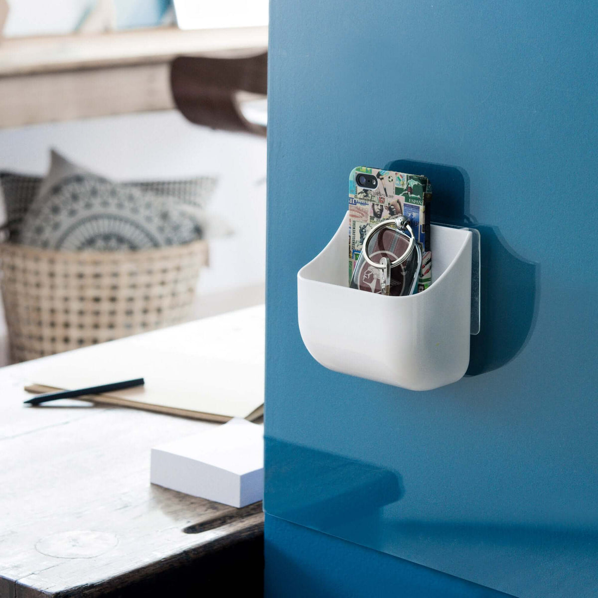 White Hang It Self-Adhesive Wall Storage Box