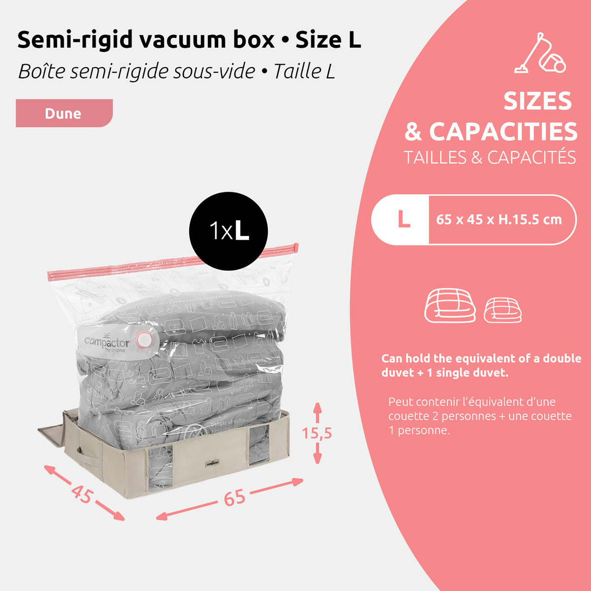 Housse de rangement sous vide L