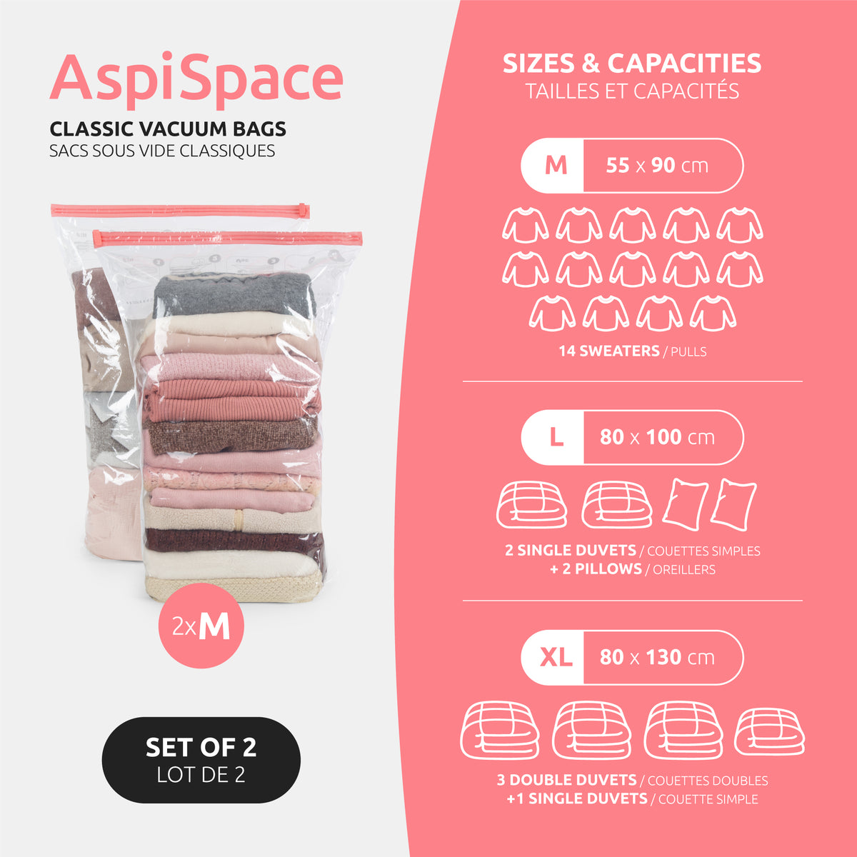 Lot 2 sacs rangement sous vide Aspispace