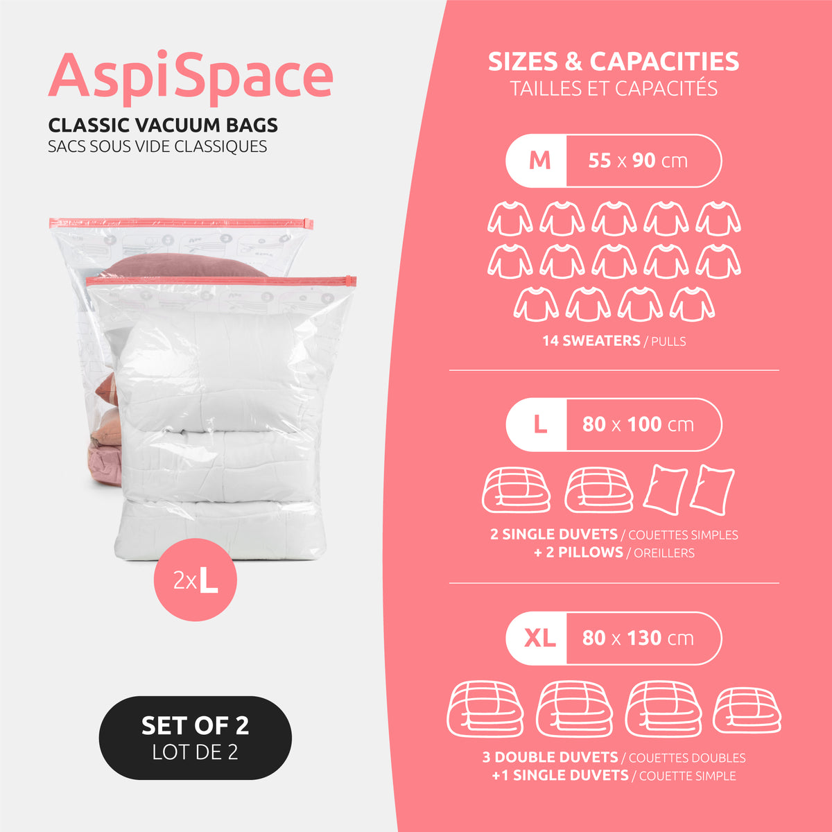 Lot 2 sacs rangement sous vide Aspispace