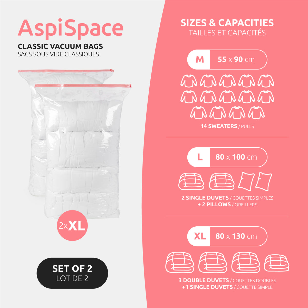 Lot 2 sacs rangement sous vide Aspispace