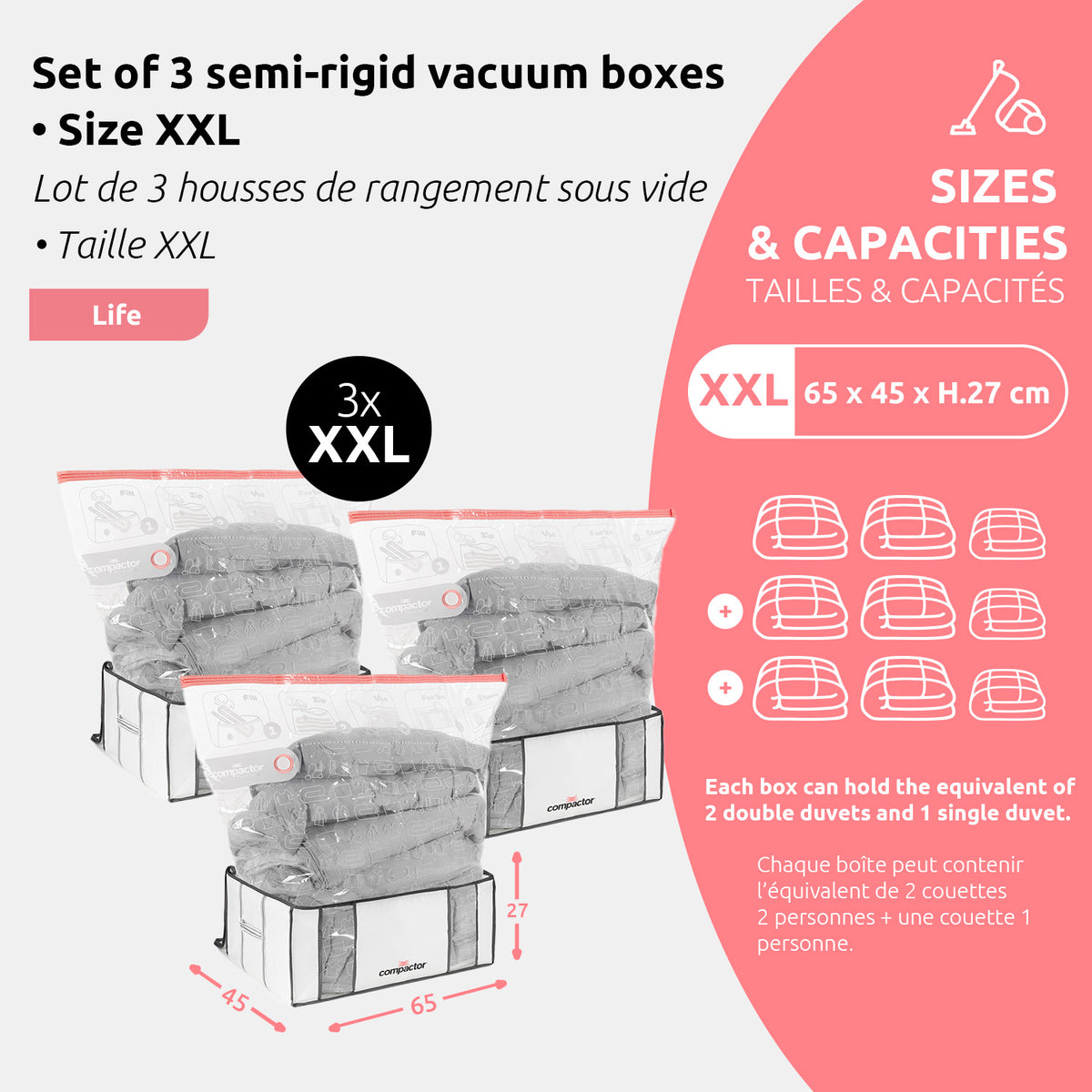 Lot 3 housses rangement sous vide XXL