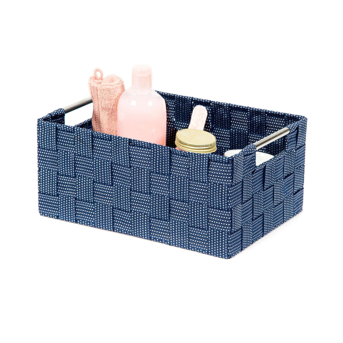 Cesta portaoggetti con manici in metallo Stan blu
