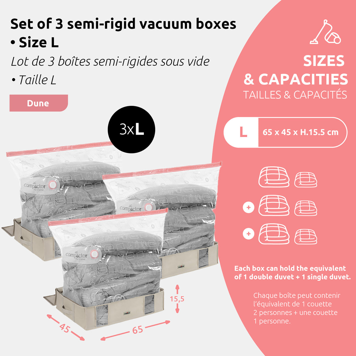 Lot 3 housses rangement sous vide M
