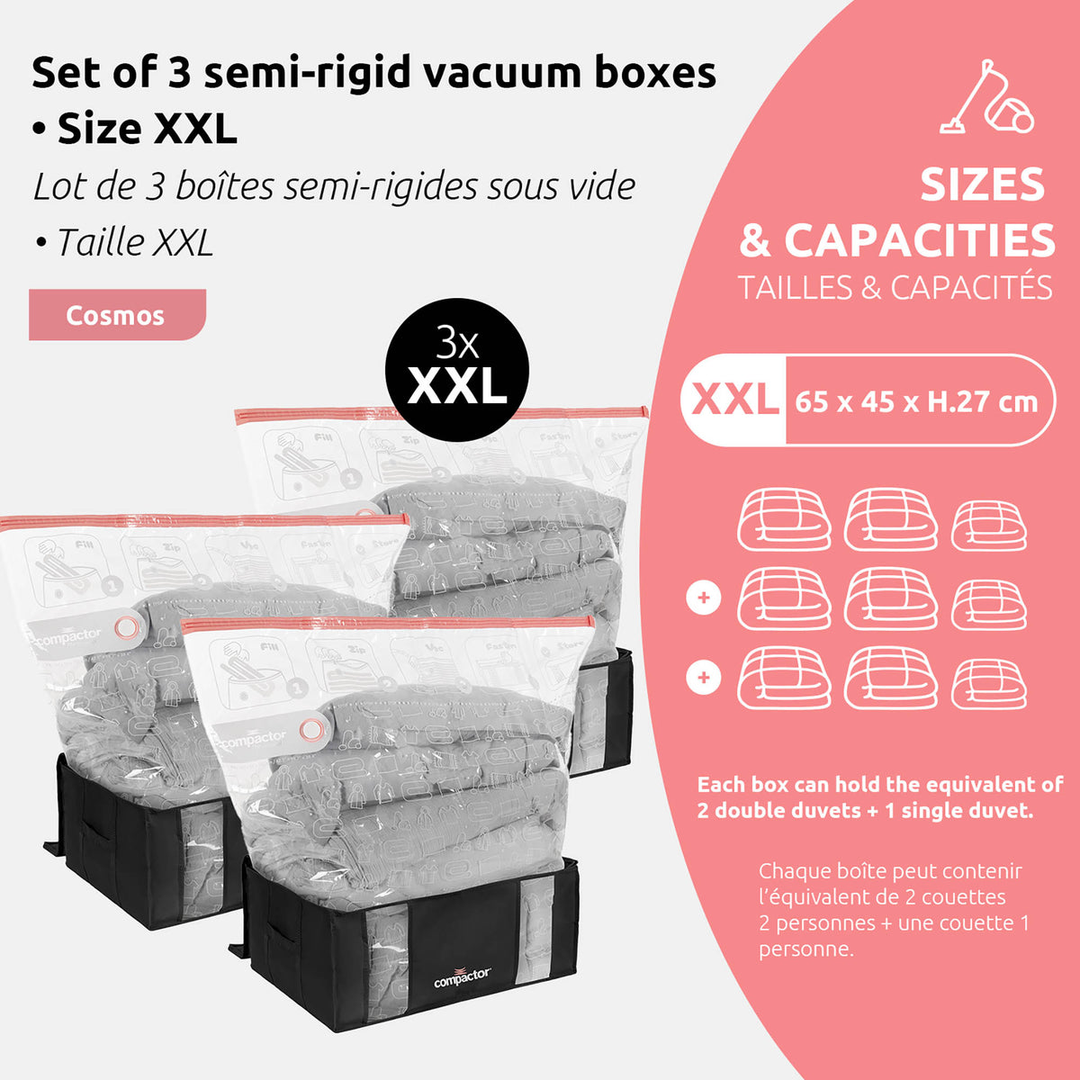 Lot 3 housses rangement sous vide XXL