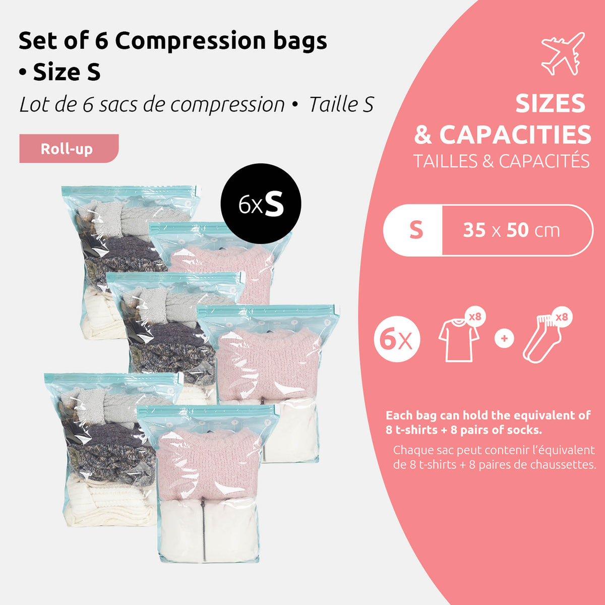 Lot 6 sacs sous vide de voyage Roll-up