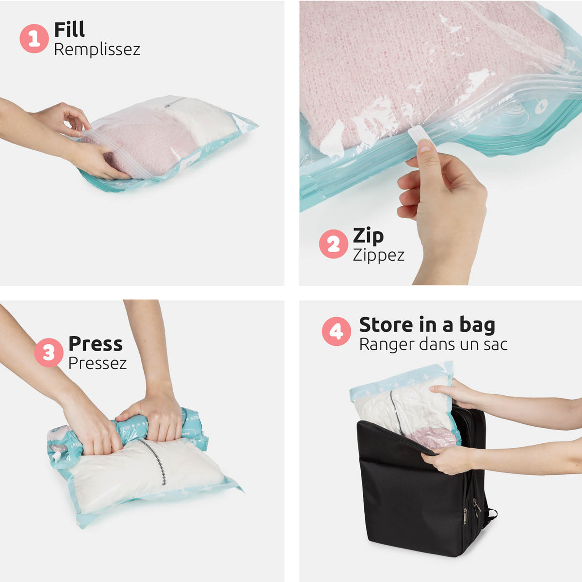 Lot 6 sacs sous vide de voyage Roll-up