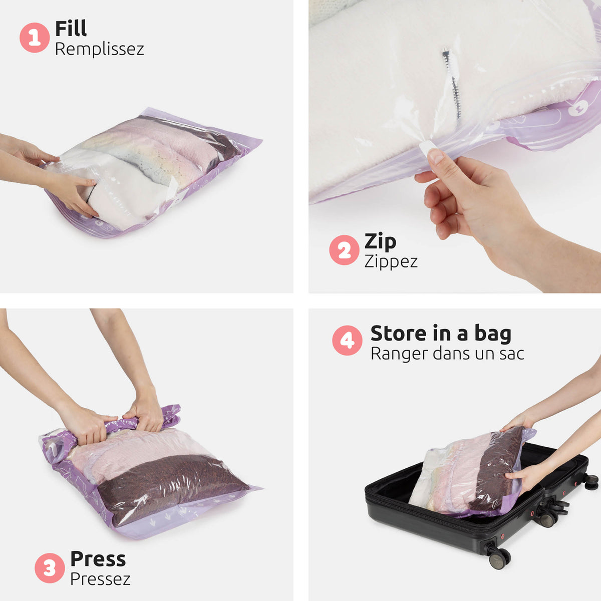 Lot 6 sacs sous vide de voyage Roll-up