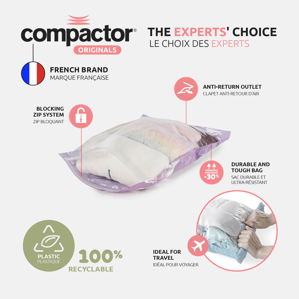 Lot 6 sacs sous vide de voyage Roll-up