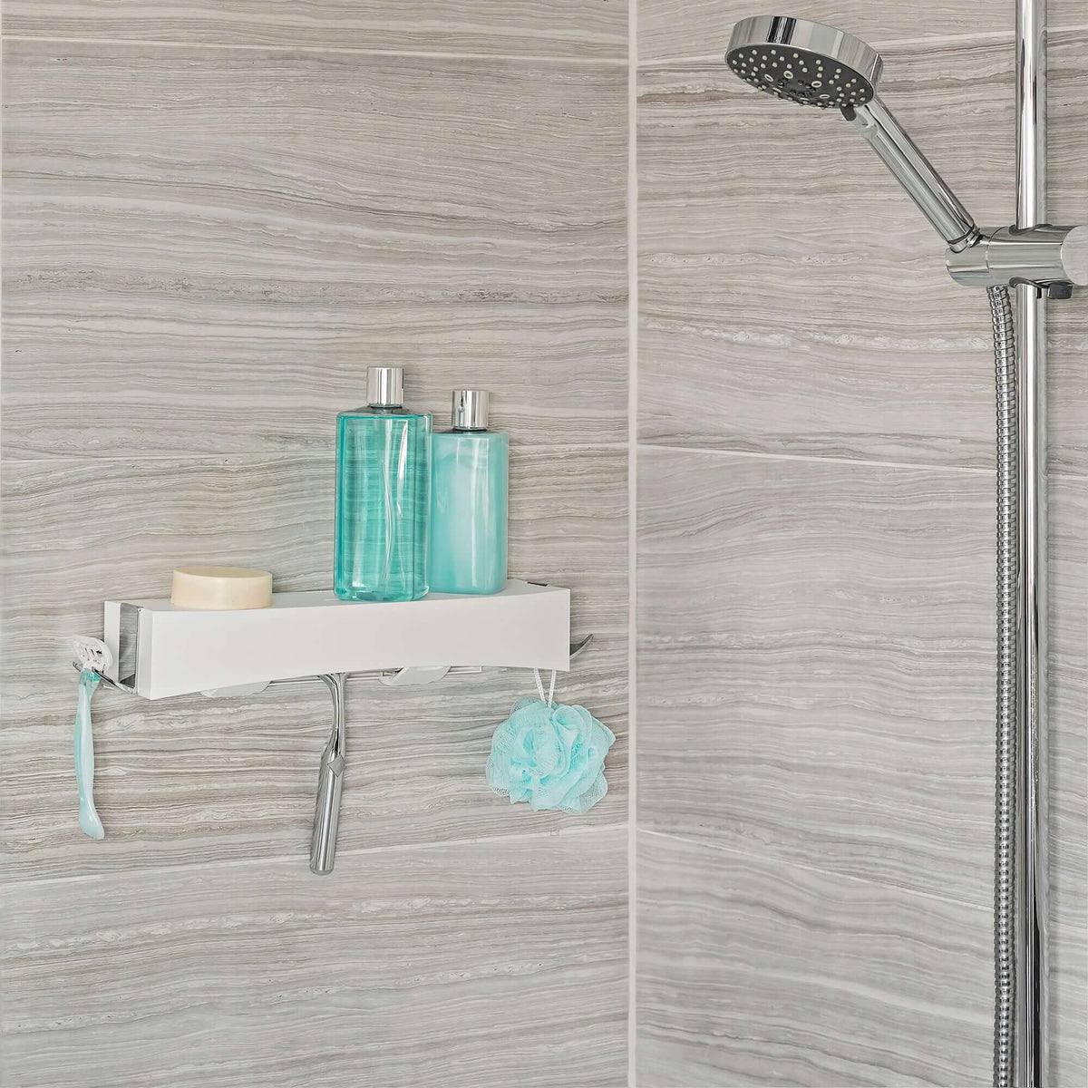 Etagère de douche sans perçage Clever blanche