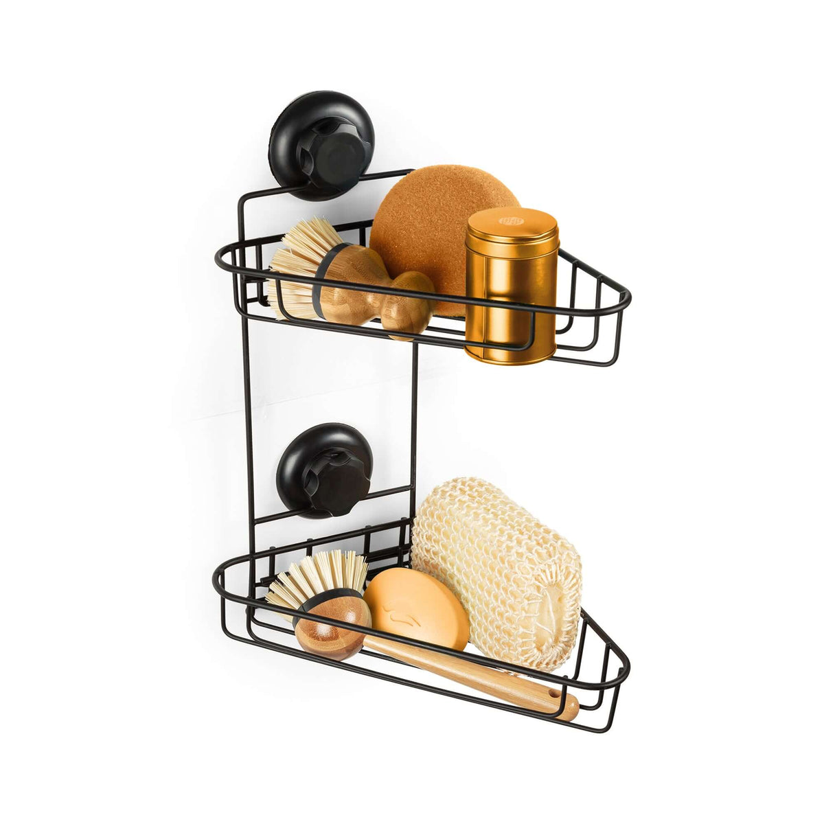 Double étagère d'angle ventouses