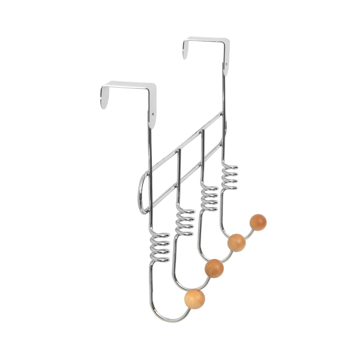 Door hook 4 spiral hooks chrome and wood